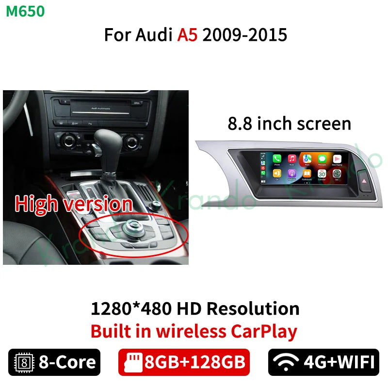 Krando 8.8" Android 13 Autoradio For Audi A4 A4L A5 2009 - 2016 Car radio gps navigation multimedia system carplay android auto