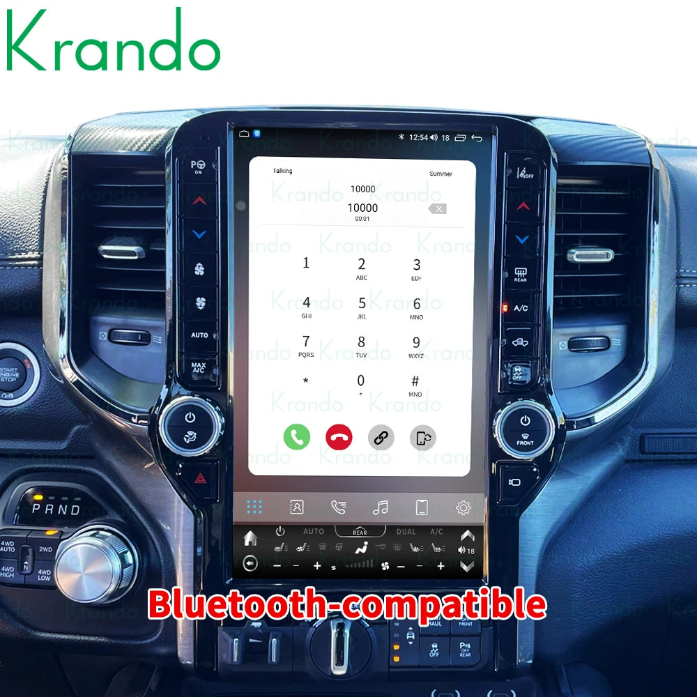 Krando 13.6" android verticial screen multimedia player for dodge ram 2019 2020 2021 car radio gps stereo navigation system carplay head unit android auto 4g sim