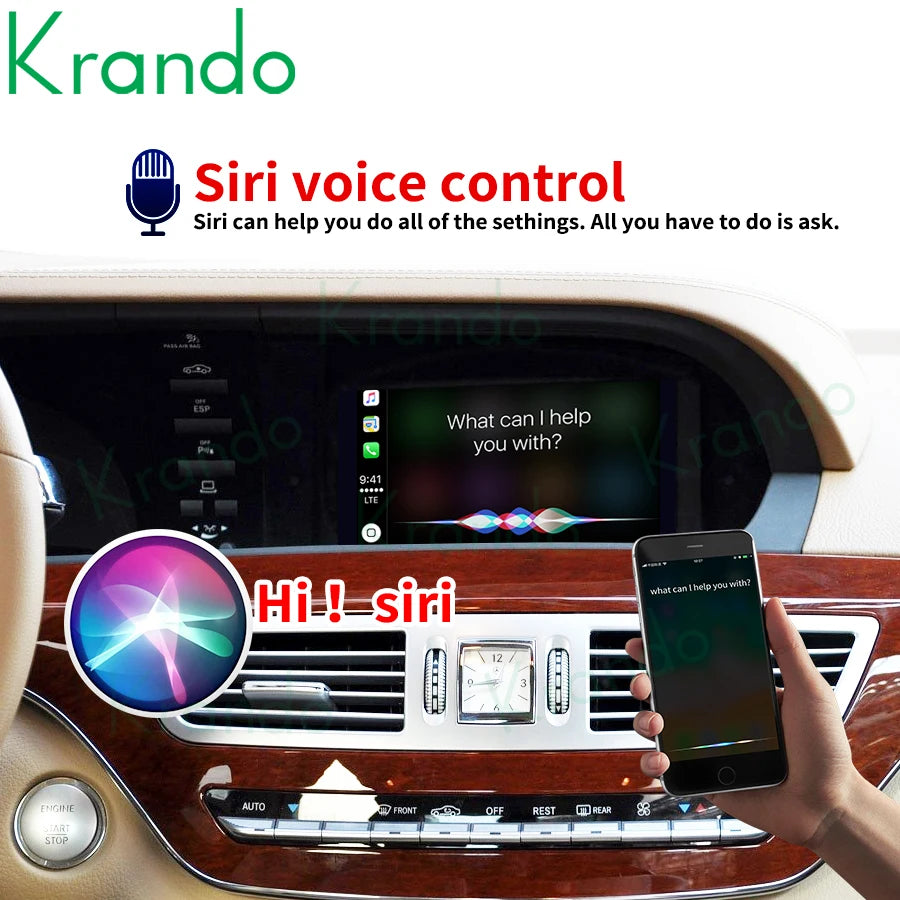 Krando Wireless Android Auto Apple CarPlay Interface module For Mercedes Benz S Class W221 2005 - 2013 NTG 3.0 3.5 Siri Control camera active upgrade box