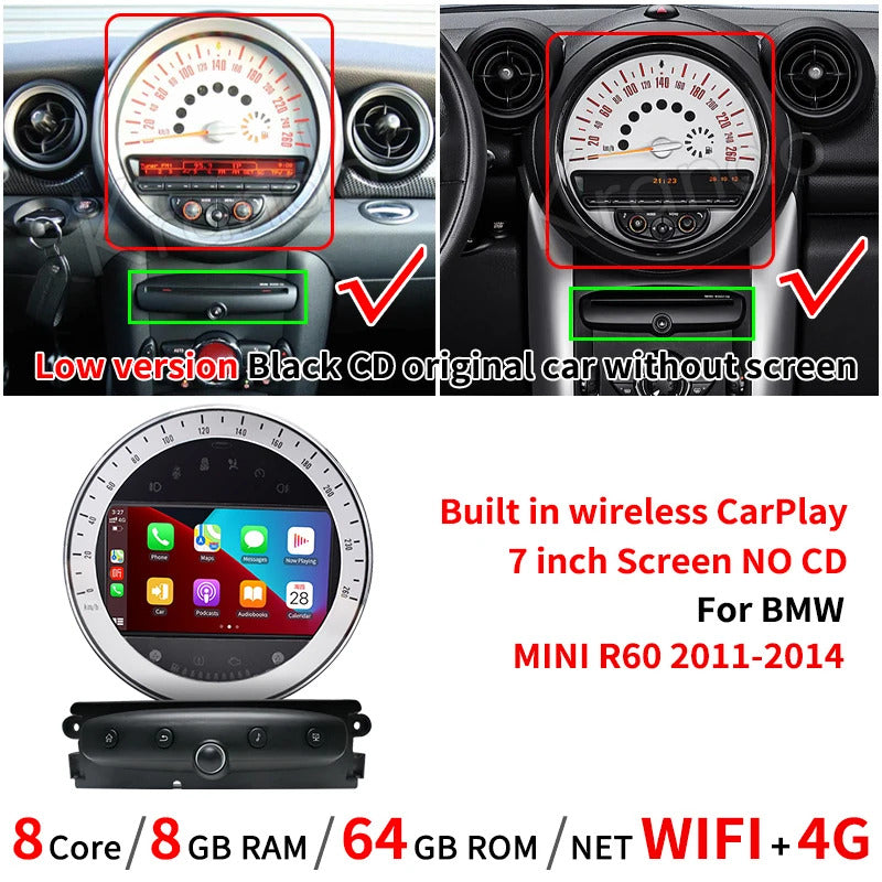 Krando 7'' GPS Auto Android Navigation For Mini Cooper R60 2006-2013 Video Player Stereo Carplay 5G