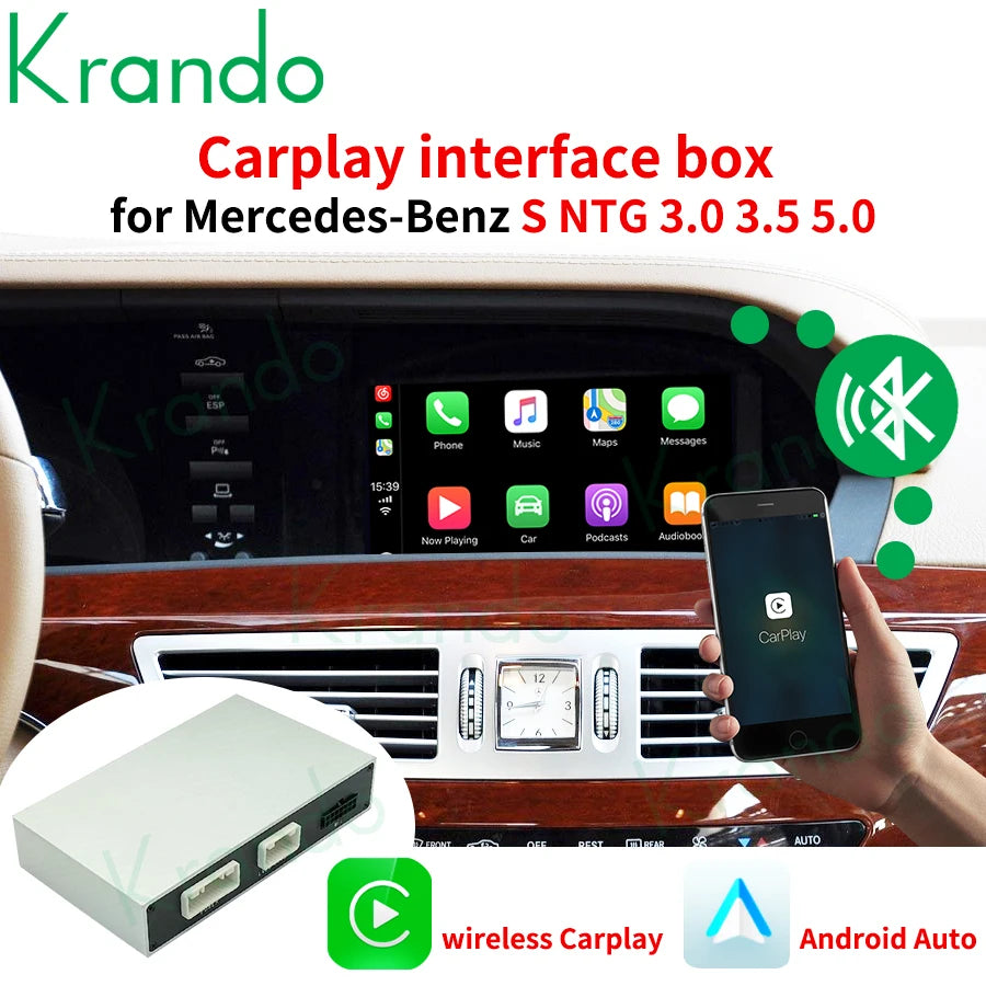 Krando Wireless Android Auto Apple CarPlay Interface module For Mercedes Benz S Class W221 2005 - 2013 NTG 3.0 3.5 Siri Control camera active upgrade box