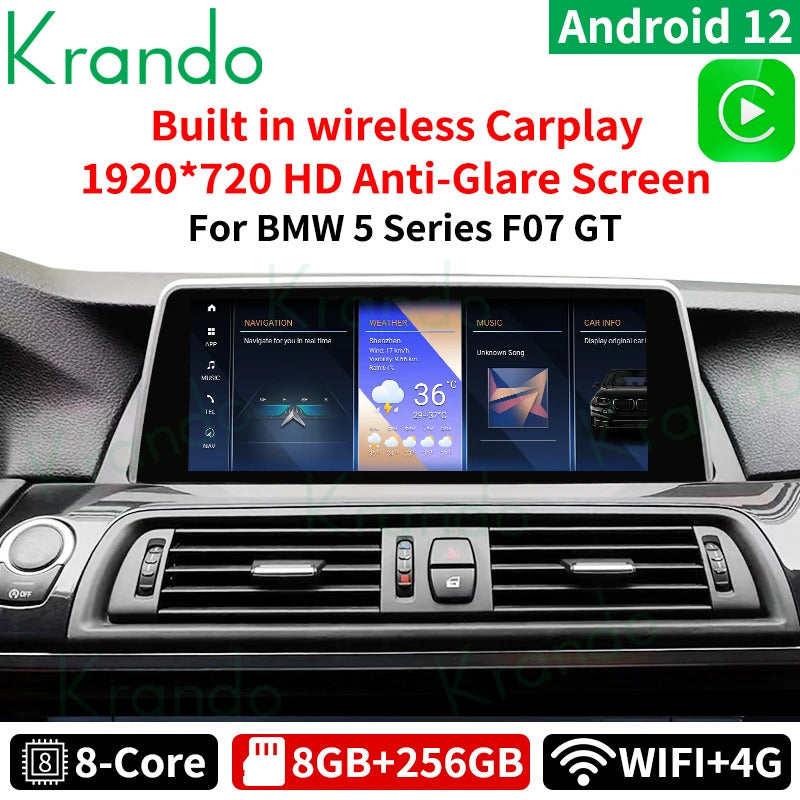Krando 10.25 Inch Carplay Android For BMW 5 Series F07 GT 2011-2012 Stereo Multimedia Player GPS Navigation CarPlay HD Touch