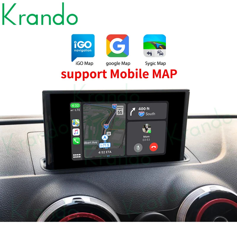 Krando Upgrade Wireless android auto Apple CarPlay Interface Module For Audi A3 2014 - 2018 MIB BT Siri Control Reverse Camera upgrade Box