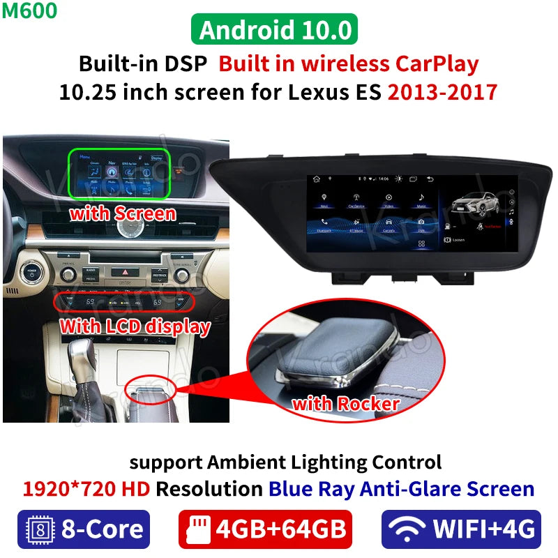 Krando 10.25" Android Car Radio Gps For Lexus ES250 ES300 ES350 2013-2018 multimedia head unit stereo navigation system carplay android auto 4g sim