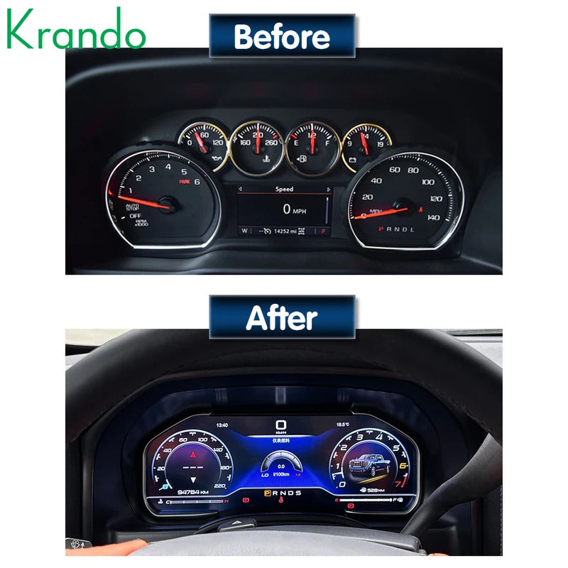 Krando 12.3'' Linux Upgrade Car Digital Cluster Instrument Cockpit for Chevrolet Silverado GMC Sierra 2013 - 2020 LCD Dashboard